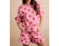 Bibi - Polka Dots Printed Ruffled Detail Top And Shorts Set
