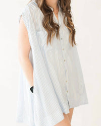 By Together - Striped Button Down Sleeveless Tunic Top