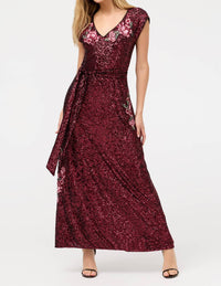 Johnny Was SHERI SEQUIN MIDI DRESS in merlot deep red - women's dress - detail view