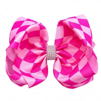 Kidscharm - Girls Checkered Double Layer Rhinestone Hair Bow