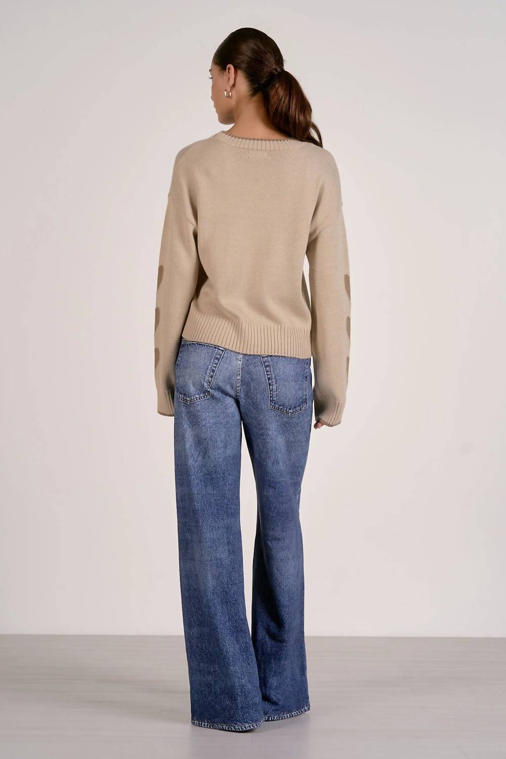 ELAN Hearts Sweater in beige - women's sweater - alternate view