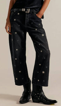 Free People - Deep Trance Shine Embroidered Jeans