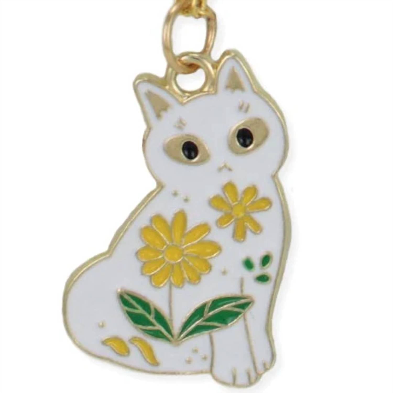 Zad - Women's Sitting Pretty Floral Cat Enamel Pendant Necklace