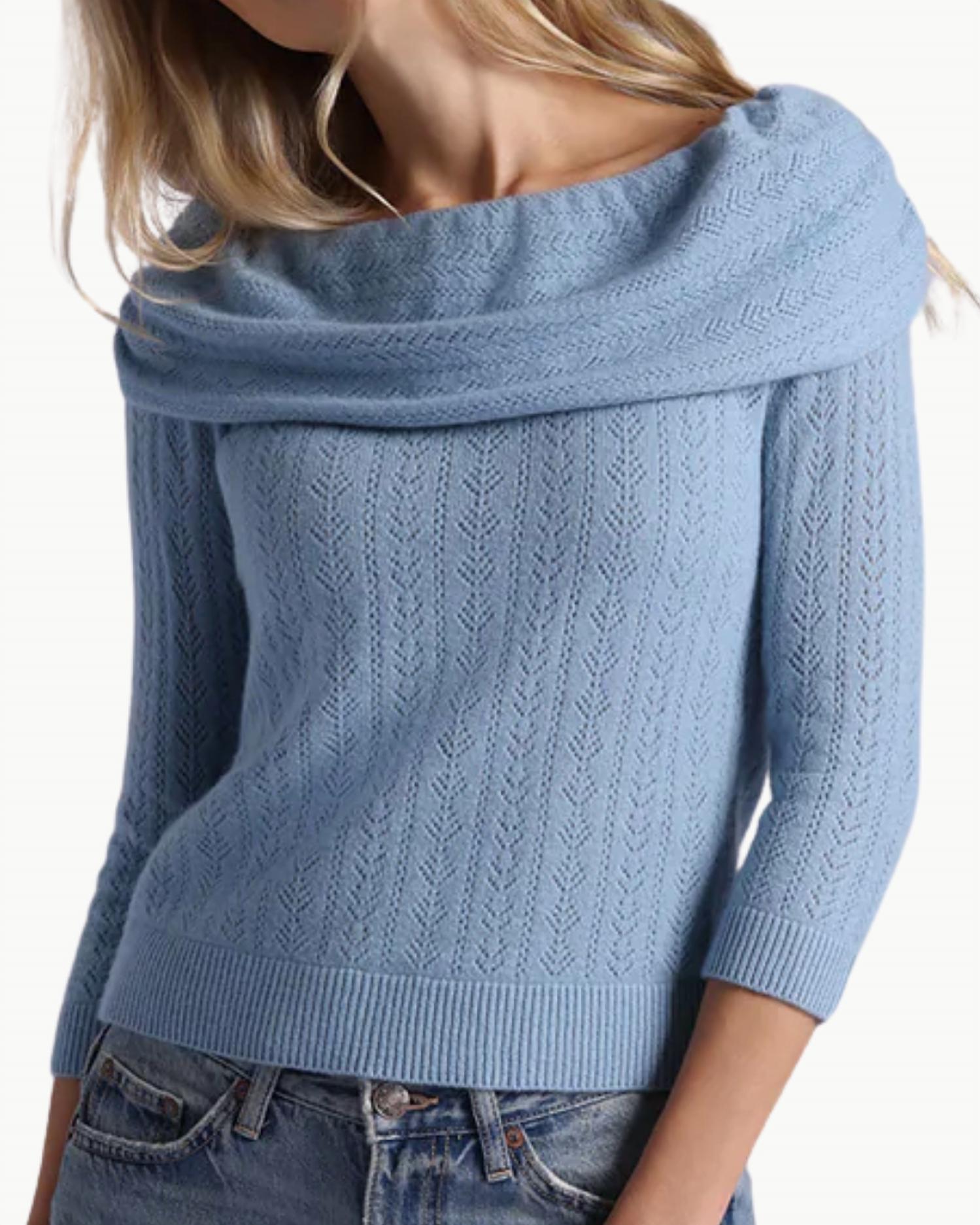 Minnie Rose - Cashmere Pointelle Off Shoulder Top