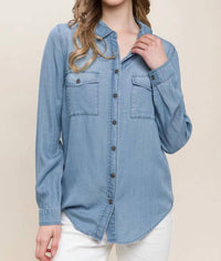 Love Tree - Scooped Hem Button Up Denim Shirt