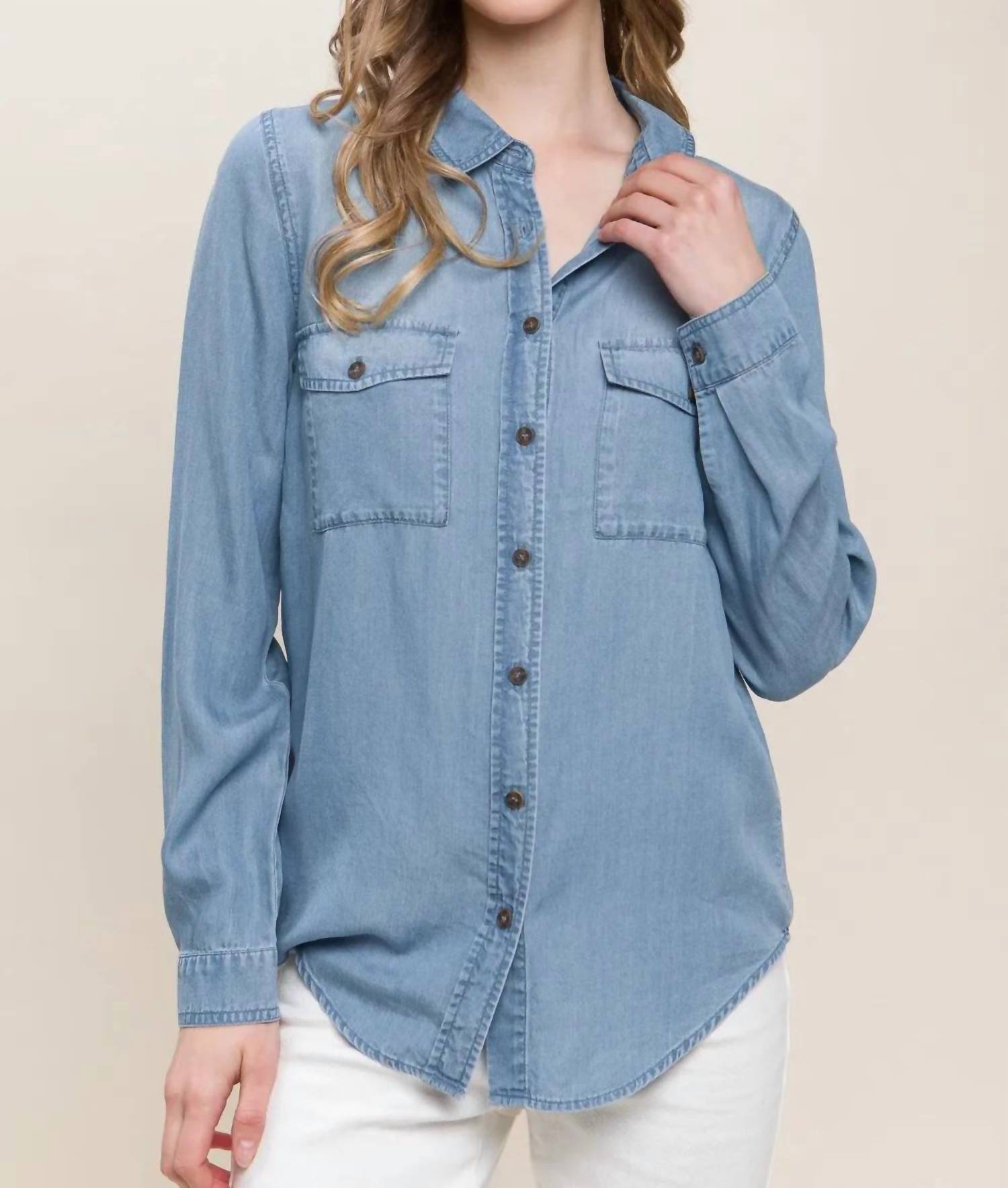 Love Tree - Scooped Hem Button Up Denim Shirt