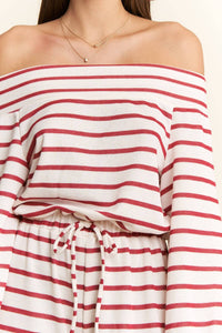 Jade By Jane - Off-shoulder Terry Striped Relaxed Fit Jumpsuit