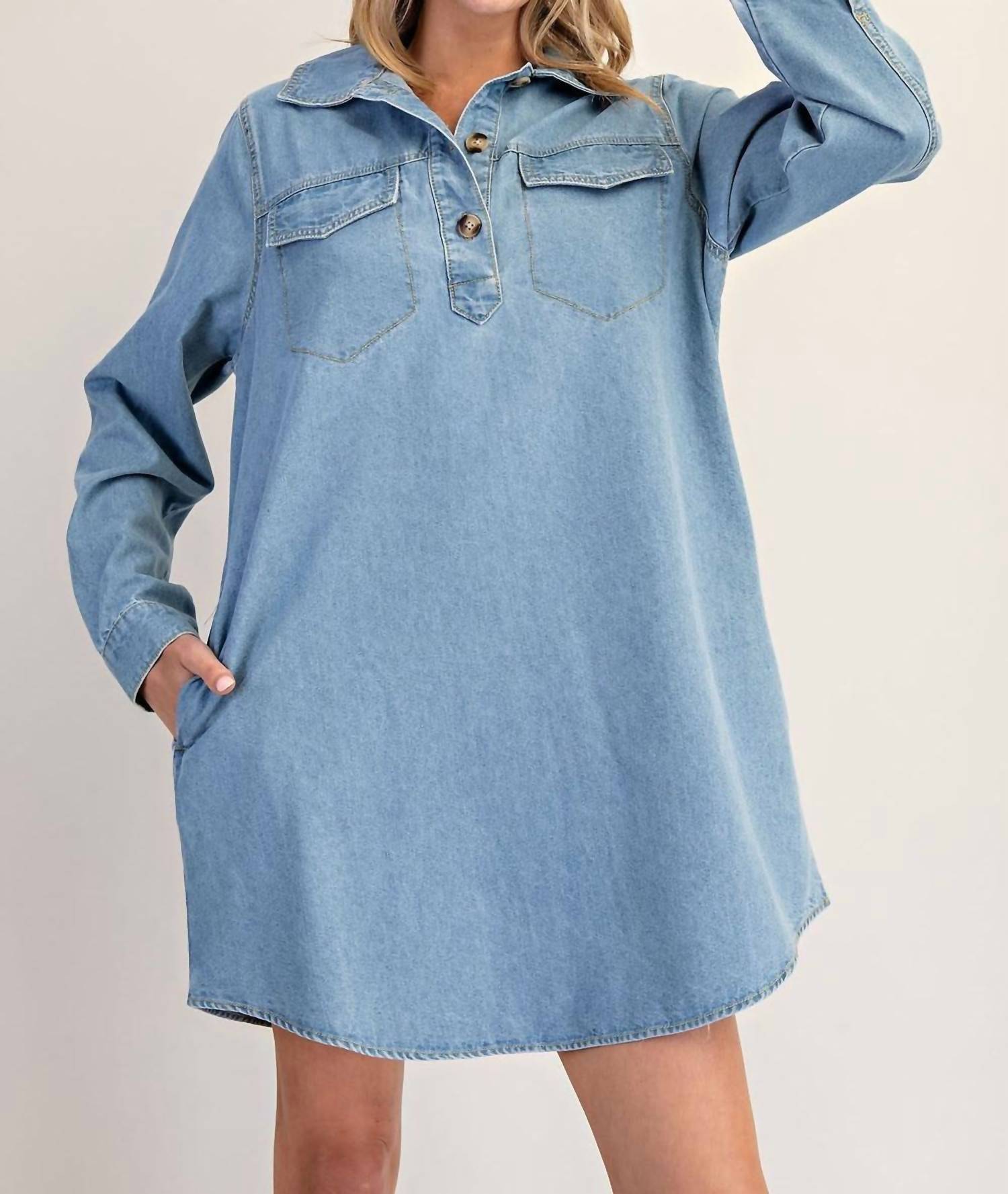 Ee:Some - Long Sleeve Denim Shirt Dress