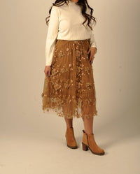 PINCH Whimsical Floral Mesh Midi Skirt in brown - women's skirt - view 4
