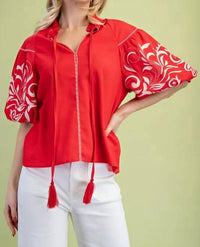 Gigio - Embroidered Puff Sleeve Blouse