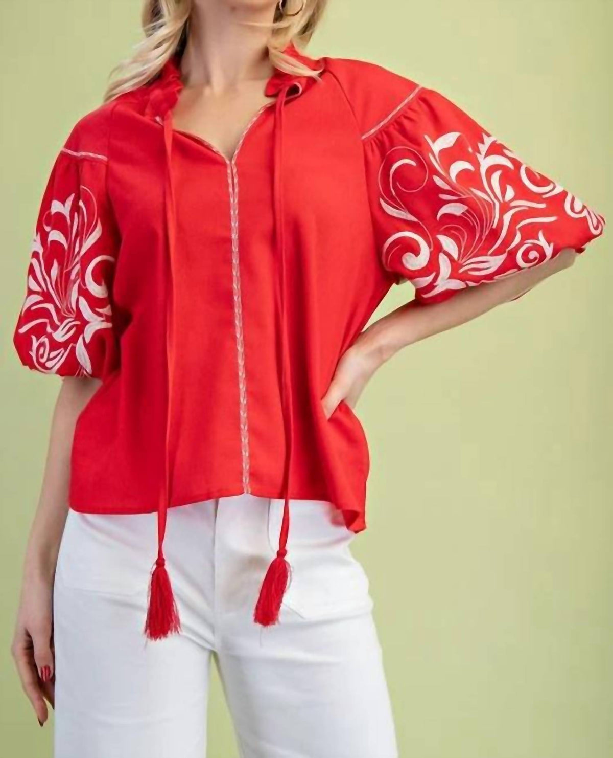 Gigio - Embroidered Puff Sleeve Blouse