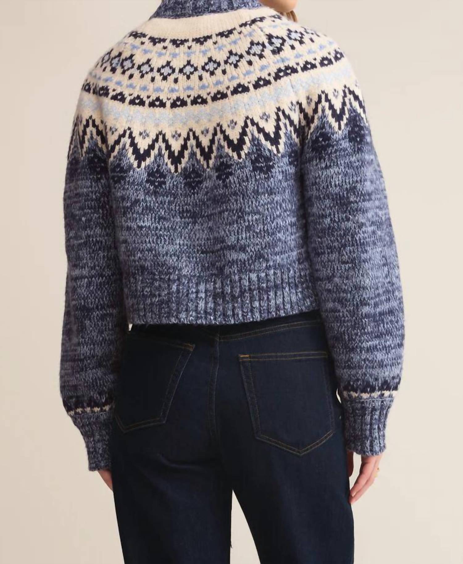 Z Supply North Sea Fair Isle Cardigan in blue velvet heather 1 - women's cardigan - alternate view