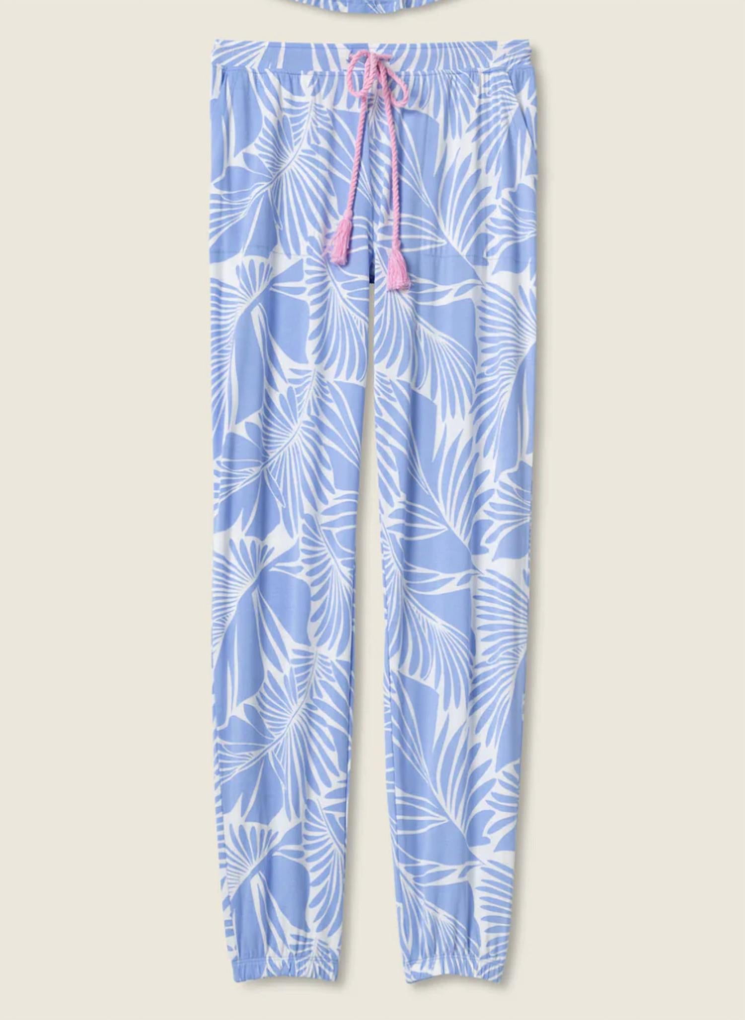 PJ Salvage Bayside Dreams Banded Pant in blue white - women's pants - alternate view