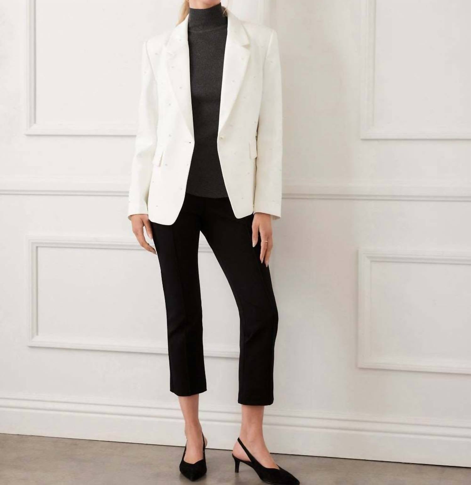 Karen Kane Pearl Embellished Blazer in off white - women's jacket - view 8
