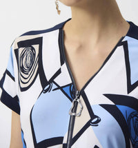Joseph Ribkoff Geometric Print Straight Top in vanilla multi - women's blouse - alternate view