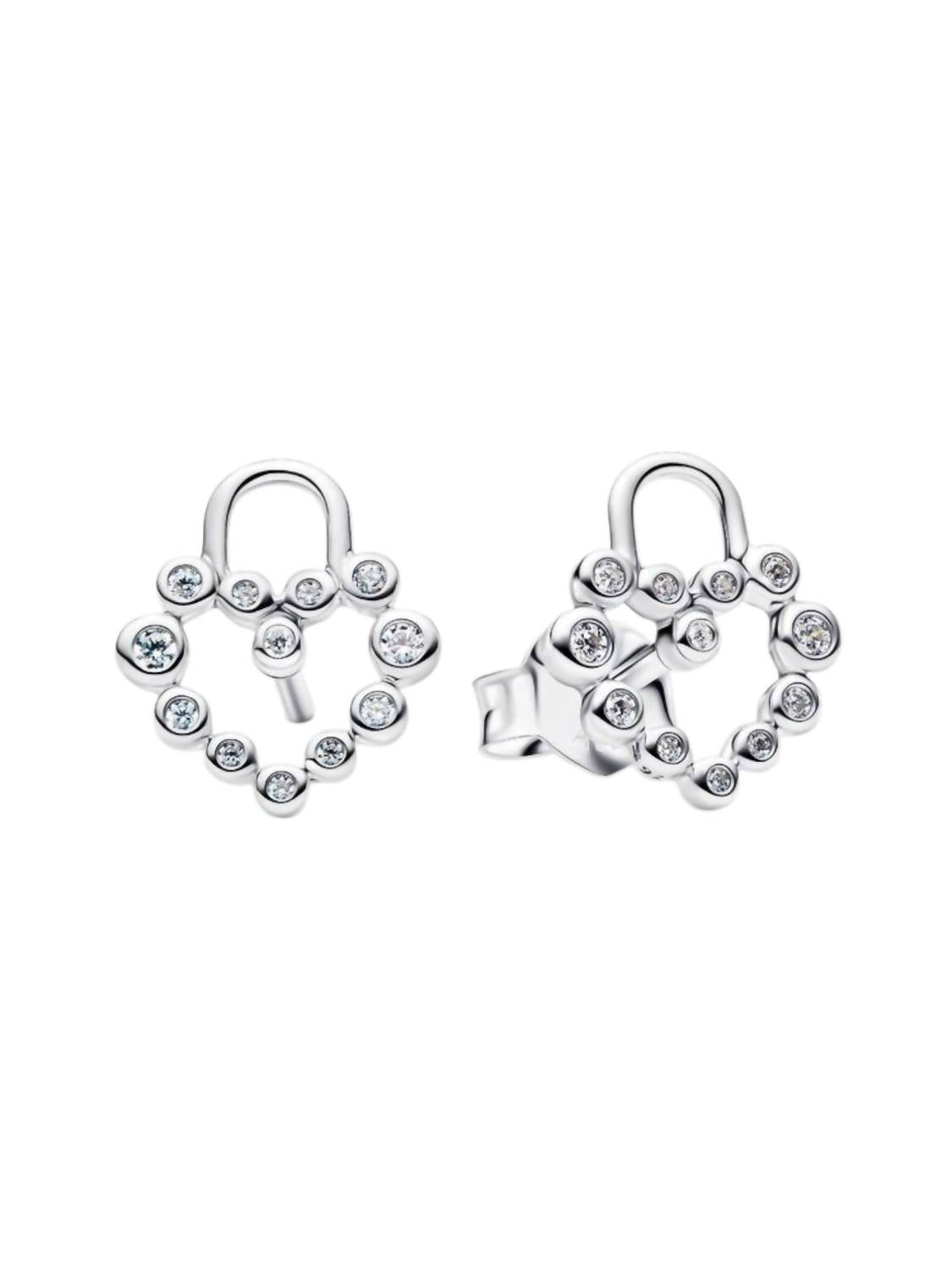 Pandora - Sparkling Heart Padlock Stud Earrings