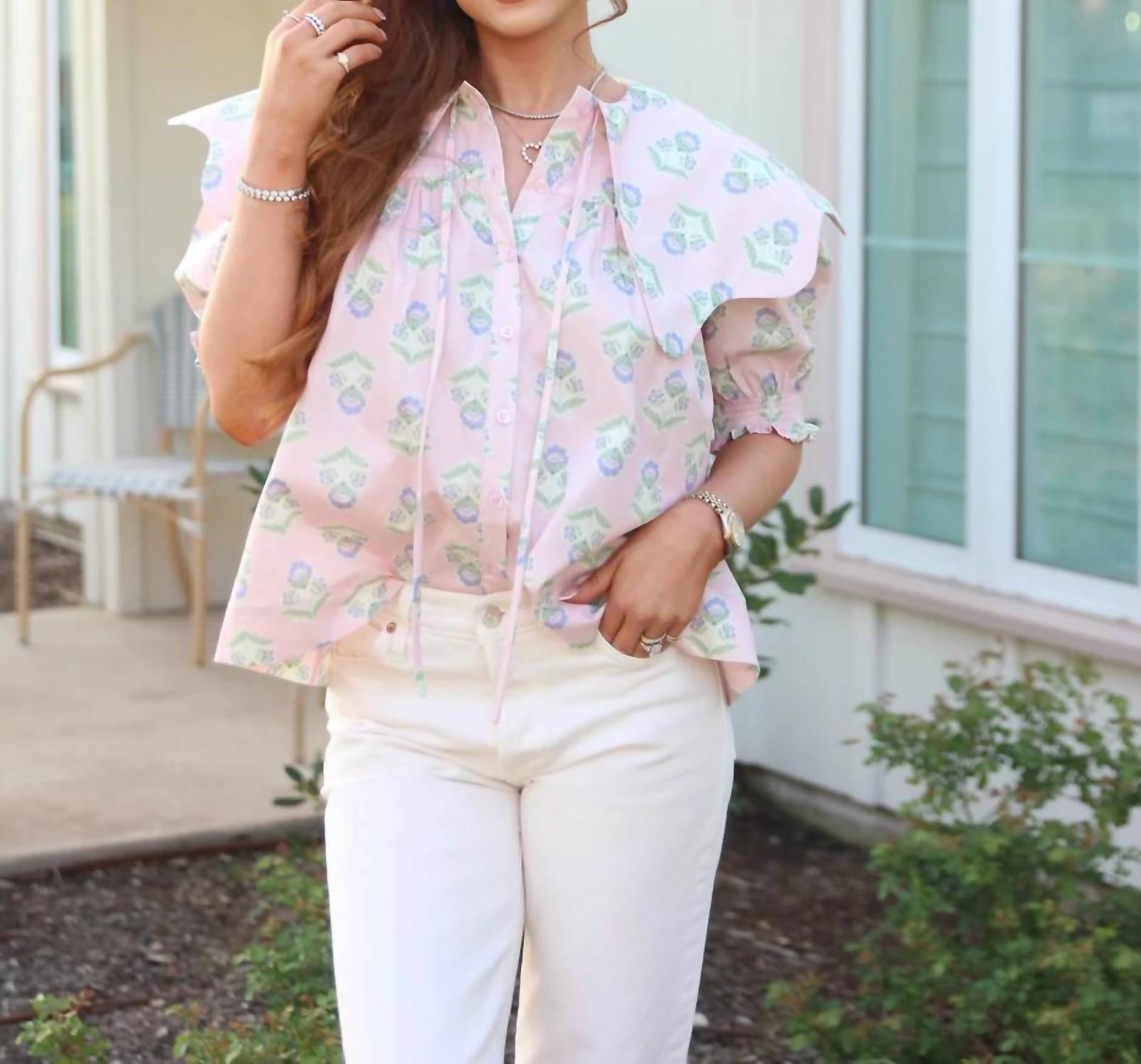 Karlie - French Floral Novelty Collar Top
