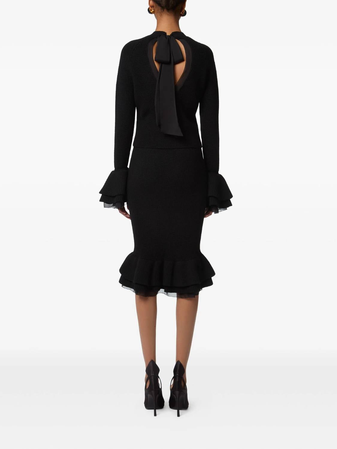Nina Ricci - Round Neck Layered Mix Ruffled Wool Knit Top