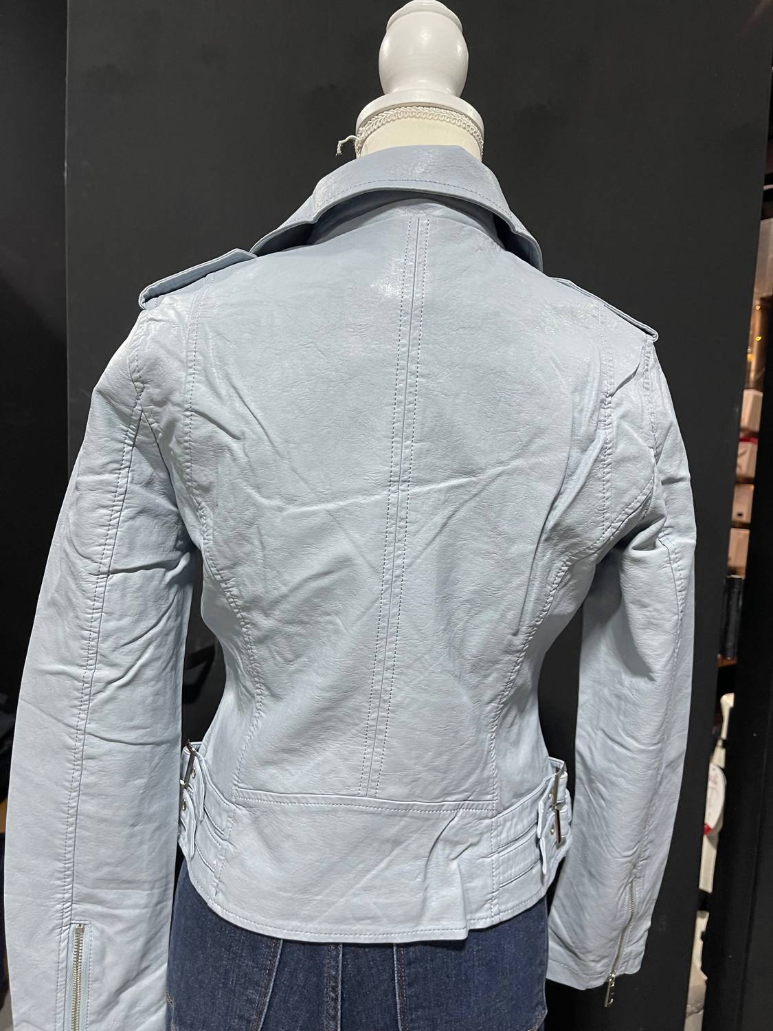 Coalition LA Women's Leather Jacket in baby blue - women's jacket - alternate view