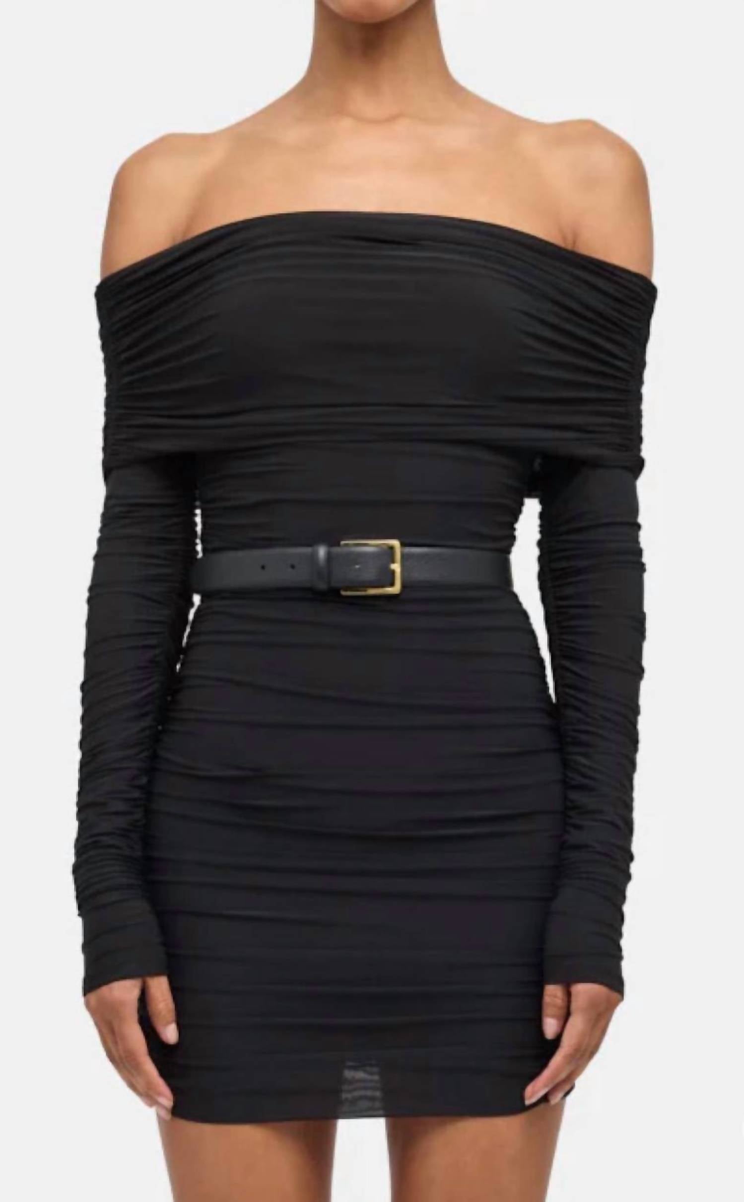 RONNY KOBO Kya Off The Shoulder Dress in black - women's dress - detail view
