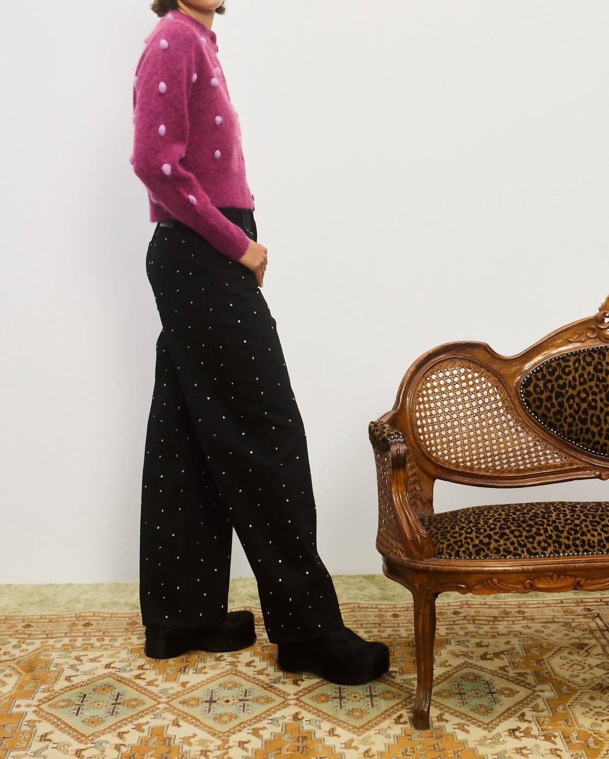 ALEMAIS Elia Cropped Cardigan in mulberry - women's sweater - alternate view