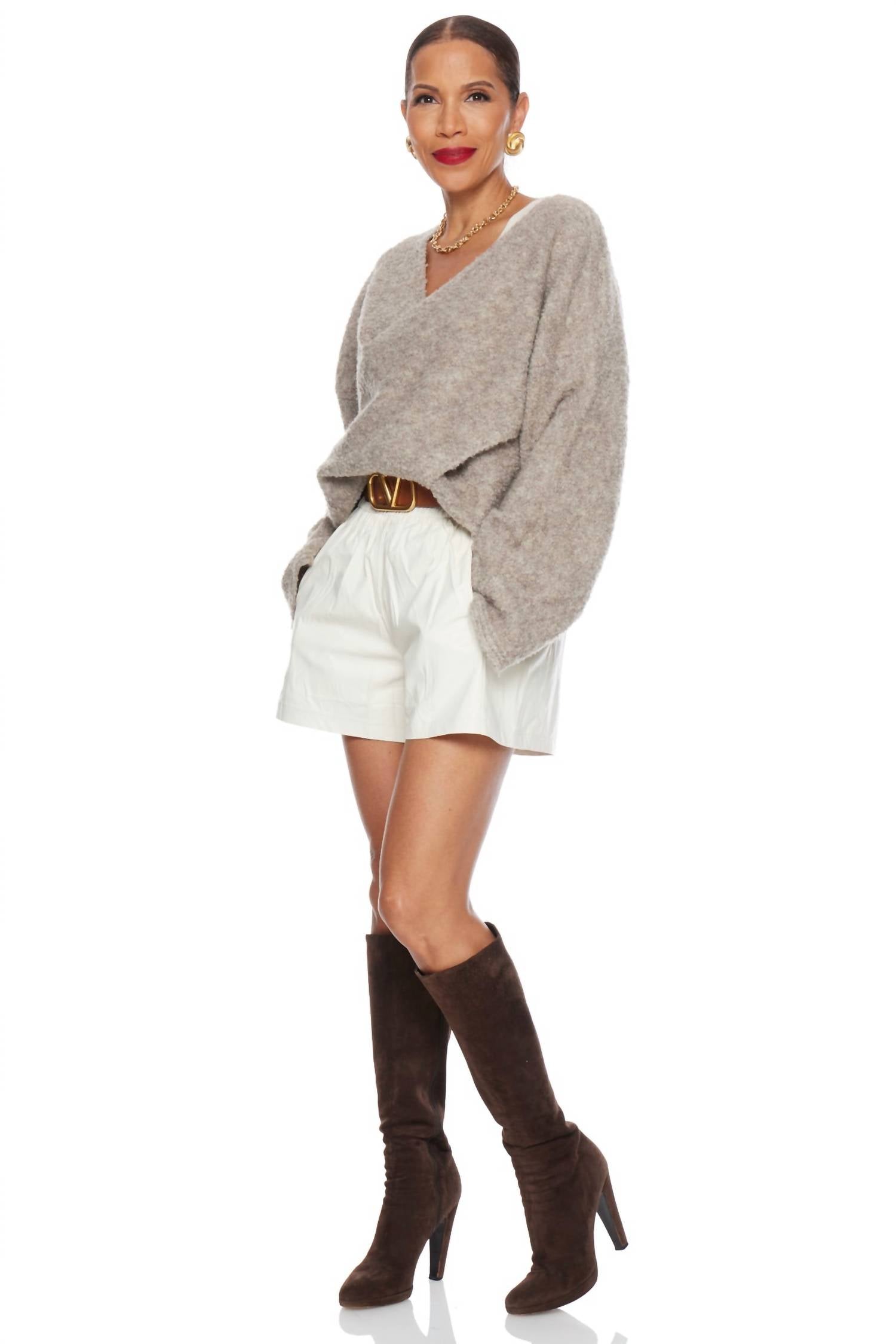 PINCH High Waist Pu Leather Shorts in ivory - women's shorts - alternate view