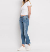 Flying Monkey - Mid Rise Distressed Hem Ankle Bootcut Jeans