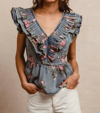 Bibi - Washed Floral Print Top