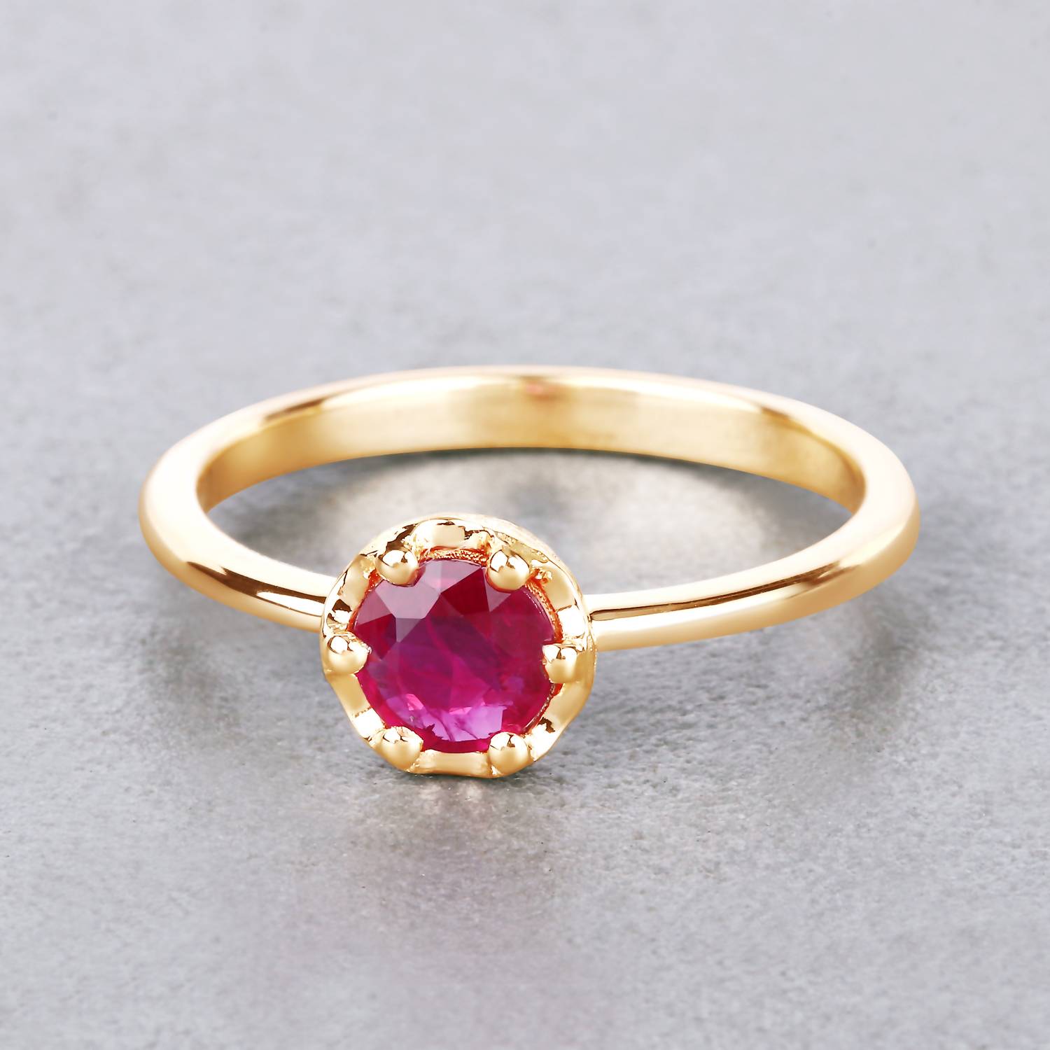 Diana M Jewels Women's Round Natural Ruby Fashion Ring (0.50 Ct) - Delicate in 14k yellow gold - women's jewelry - detail view