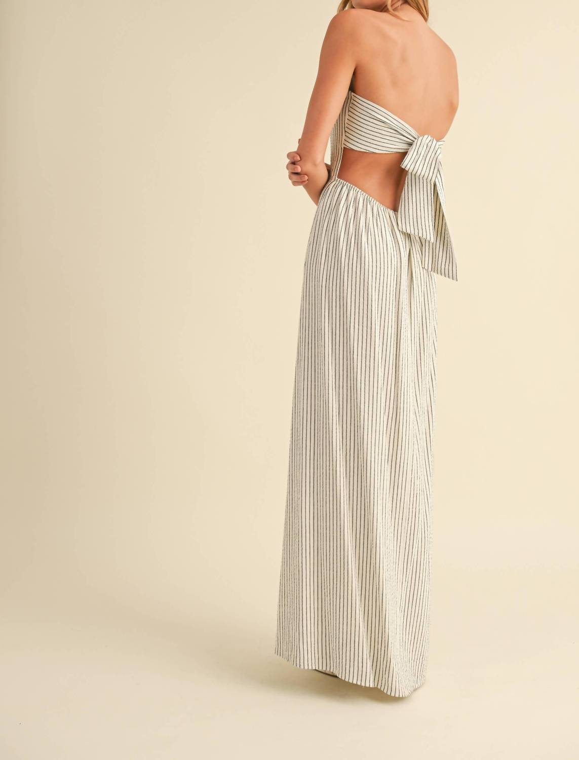 Klesis - Striped Long Back Tie Strapless Maxi Dress