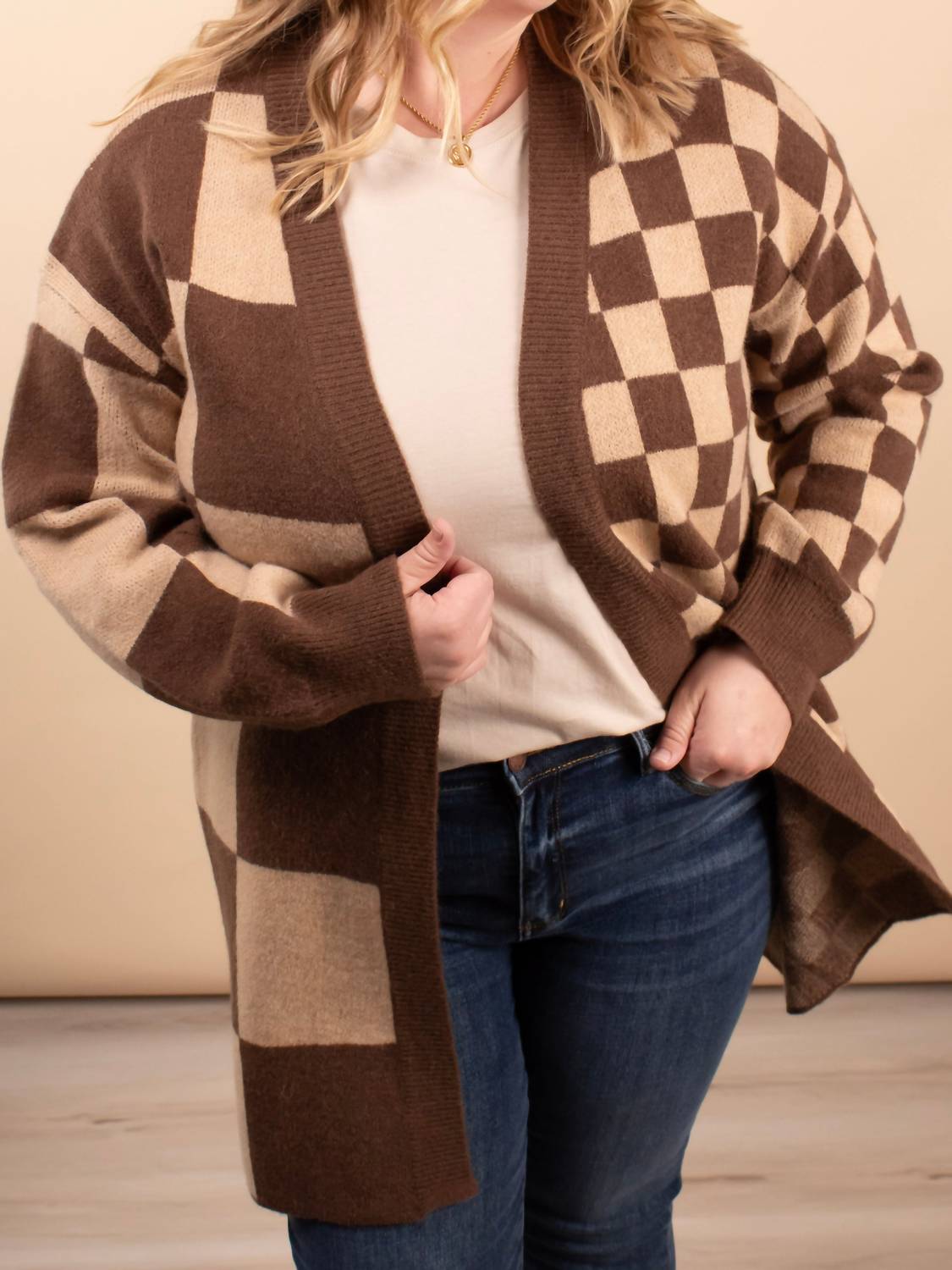 Haptics - Keep It In Check Open Front Cardigan