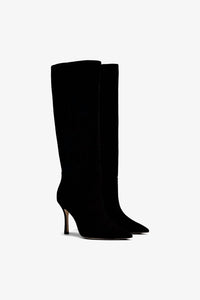 Larroude Women's Kate Hi Stiletto Pointed Toe Boots in black - women's shoe - detail view