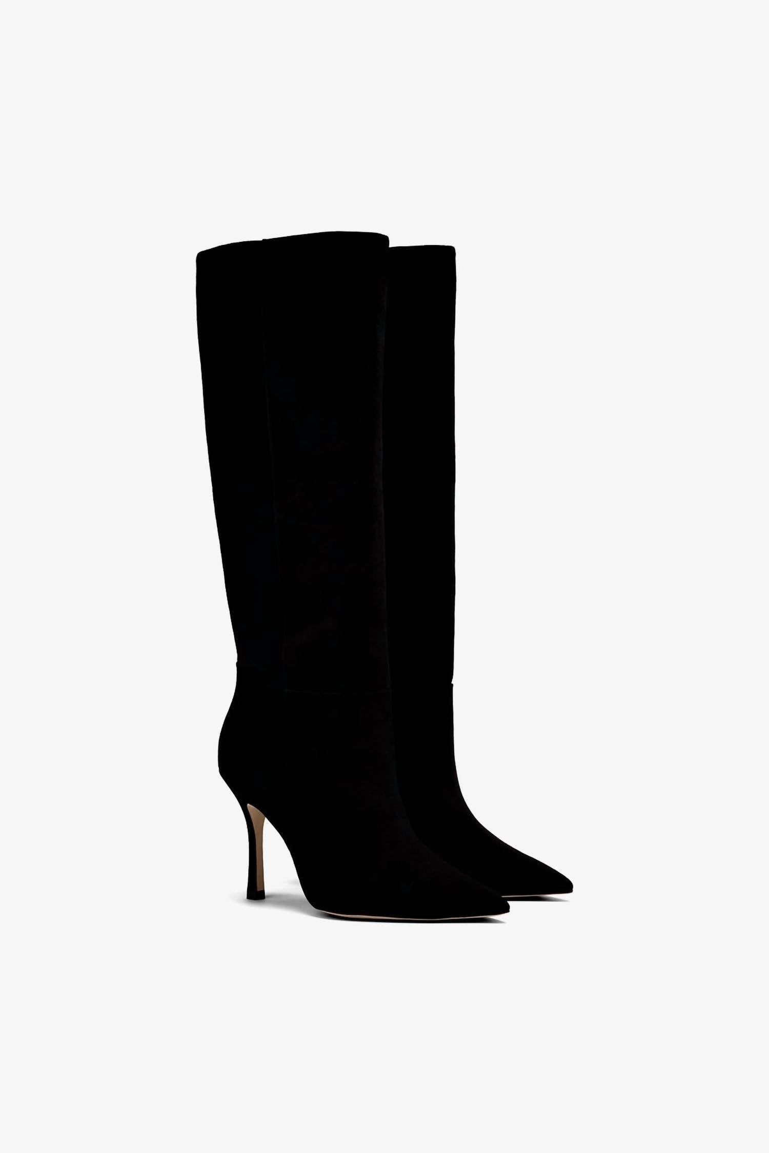 Larroude Women's Kate Hi Stiletto Pointed Toe Boots in black - women's shoe - detail view