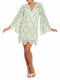 Mestiza New York Palermo Scallop Open-knit Minidress in green seaglass - women's dress