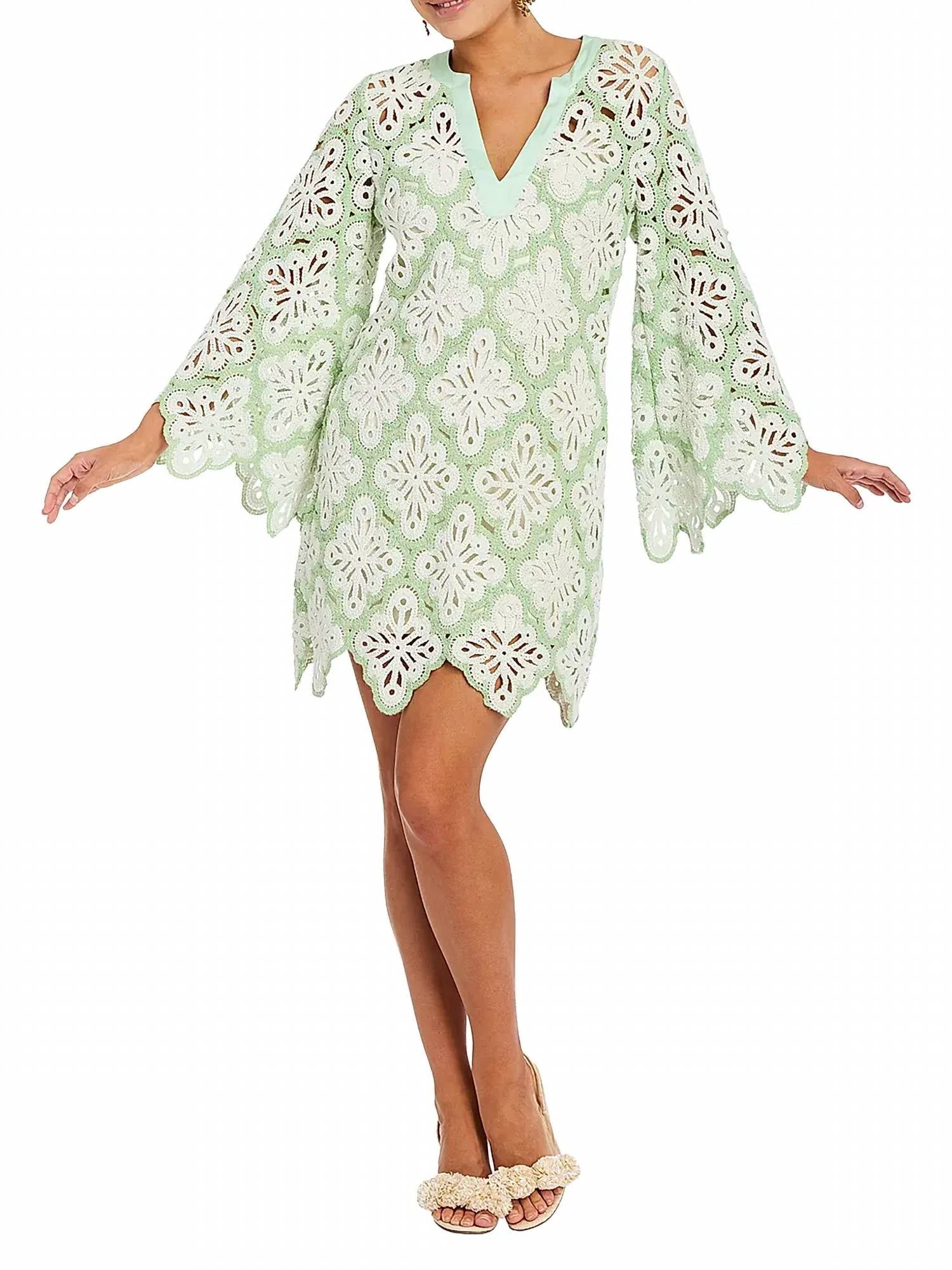 Mestiza New York Palermo Scallop Open-knit Minidress in green seaglass - women's dress