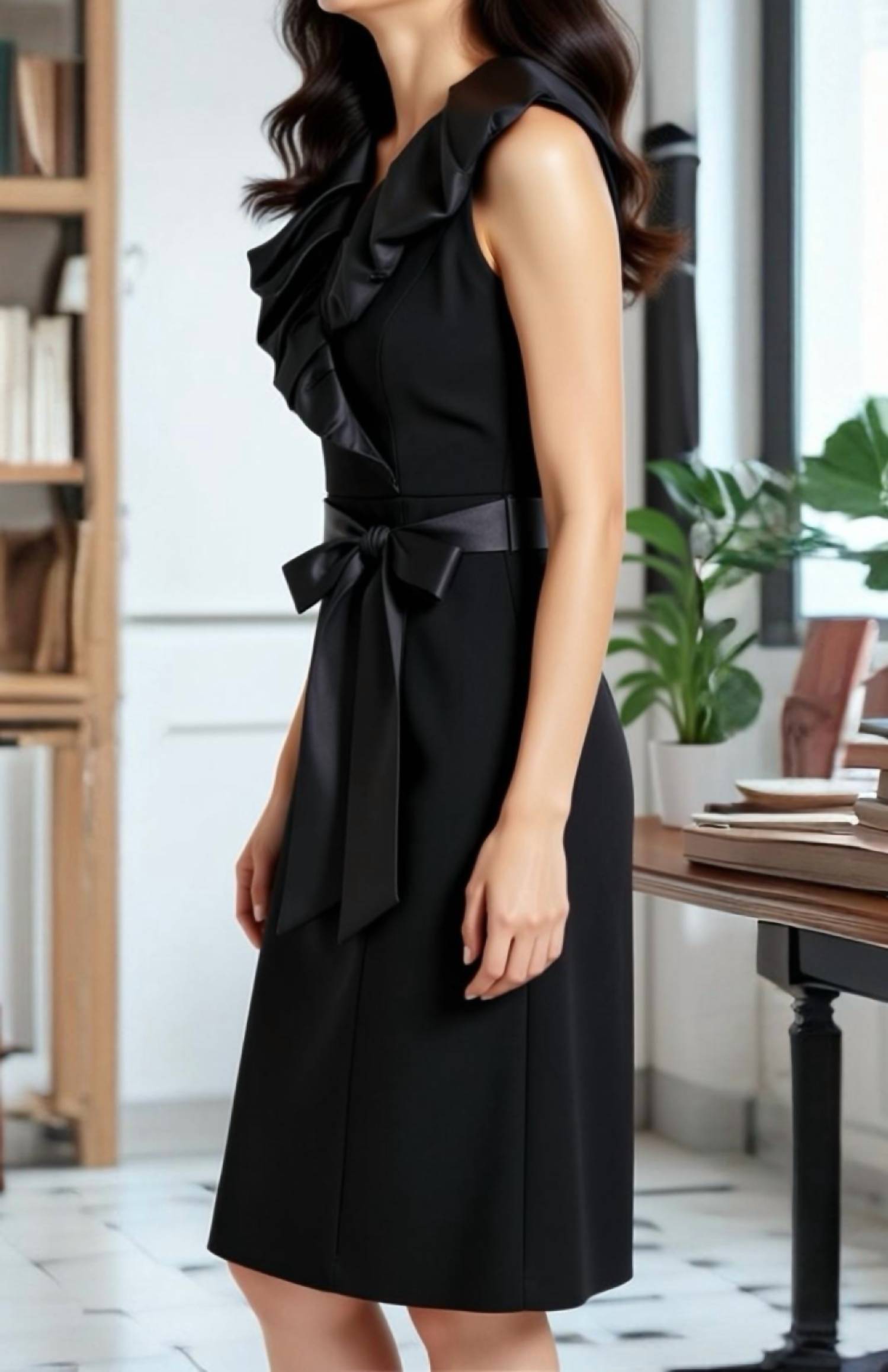Nue By Shani - Built In Shapewear High Ruffle Neck Dress