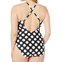 La Blanca - PLUS DOT DOT GOOSE LACE UP HIGH-NECK ONE PIECE