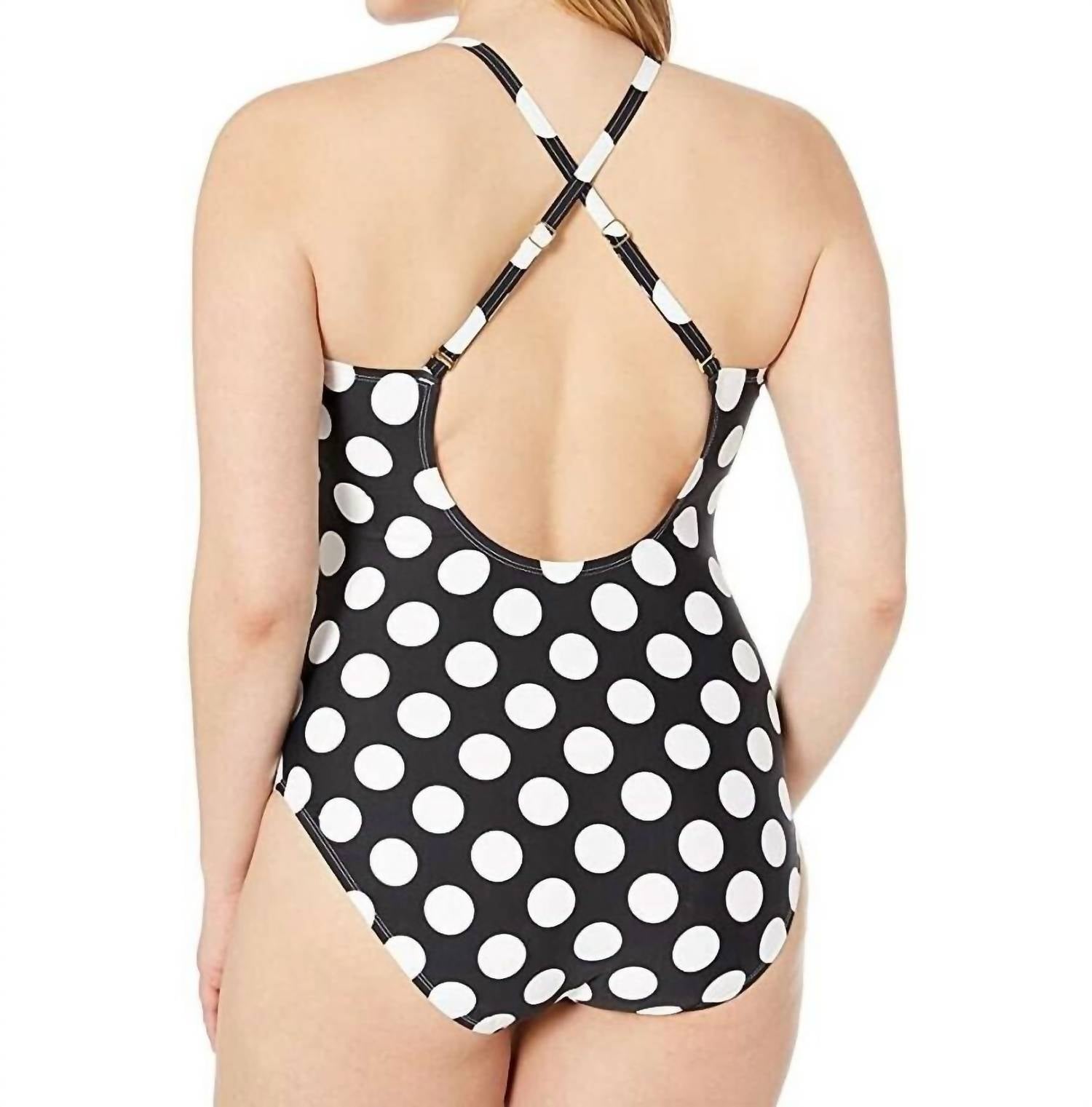 La Blanca - PLUS DOT DOT GOOSE LACE UP HIGH-NECK ONE PIECE