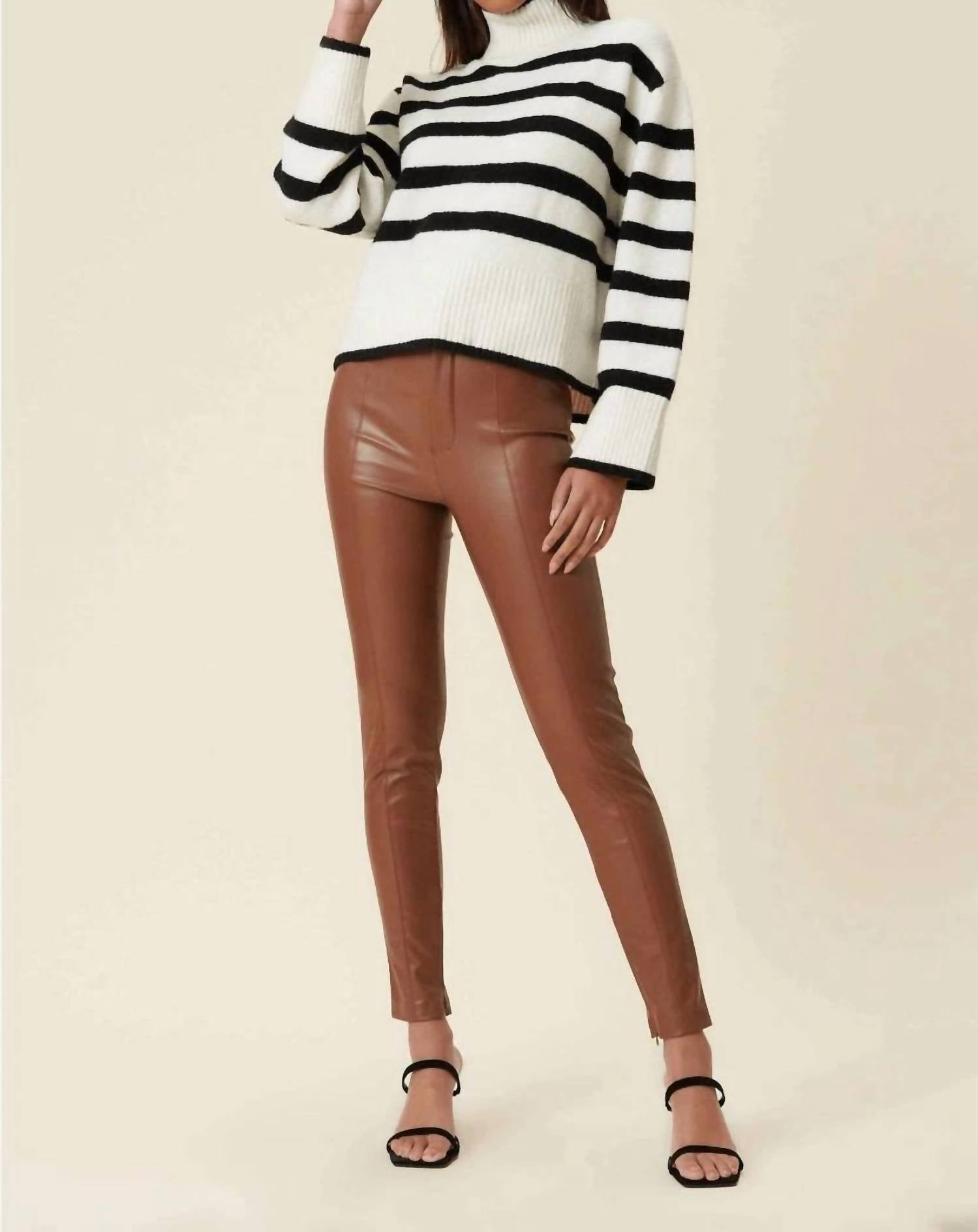 Sixty One - Vibrant Faux Leather Skinny with Zipper Pants