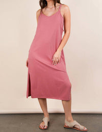 Very J - V-Neck Sleeveless Casual Comfy Midi Dress