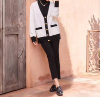 Karen Kane Colorblock Cardigan Sweater in ivory with black - women's cardigan - view 5