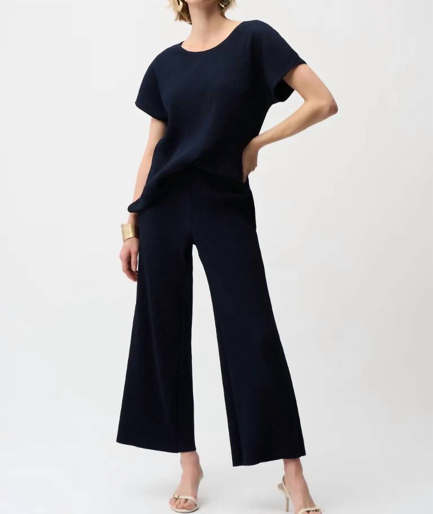 Joseph Ribkoff - Pleated Scuba Crepe Wide Leg Pull-On Pants