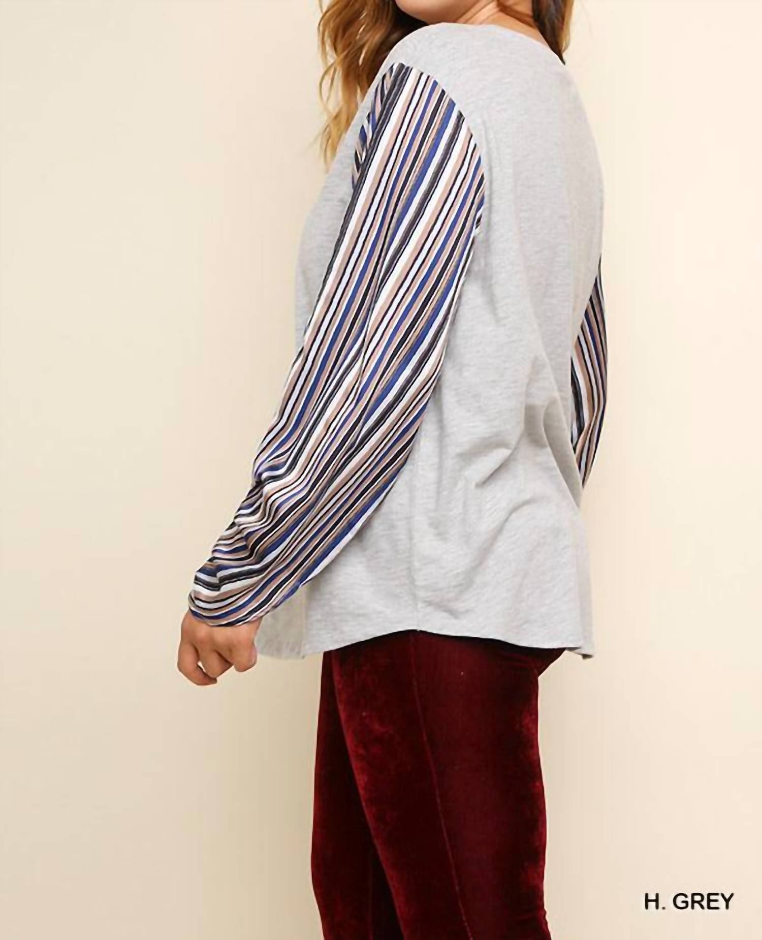 Umgee - Satin Striped Sleeve Top - Plus