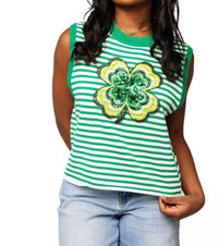 QUEEN OF SPARKLES Shamrock Knit Tank in green - women's tank top