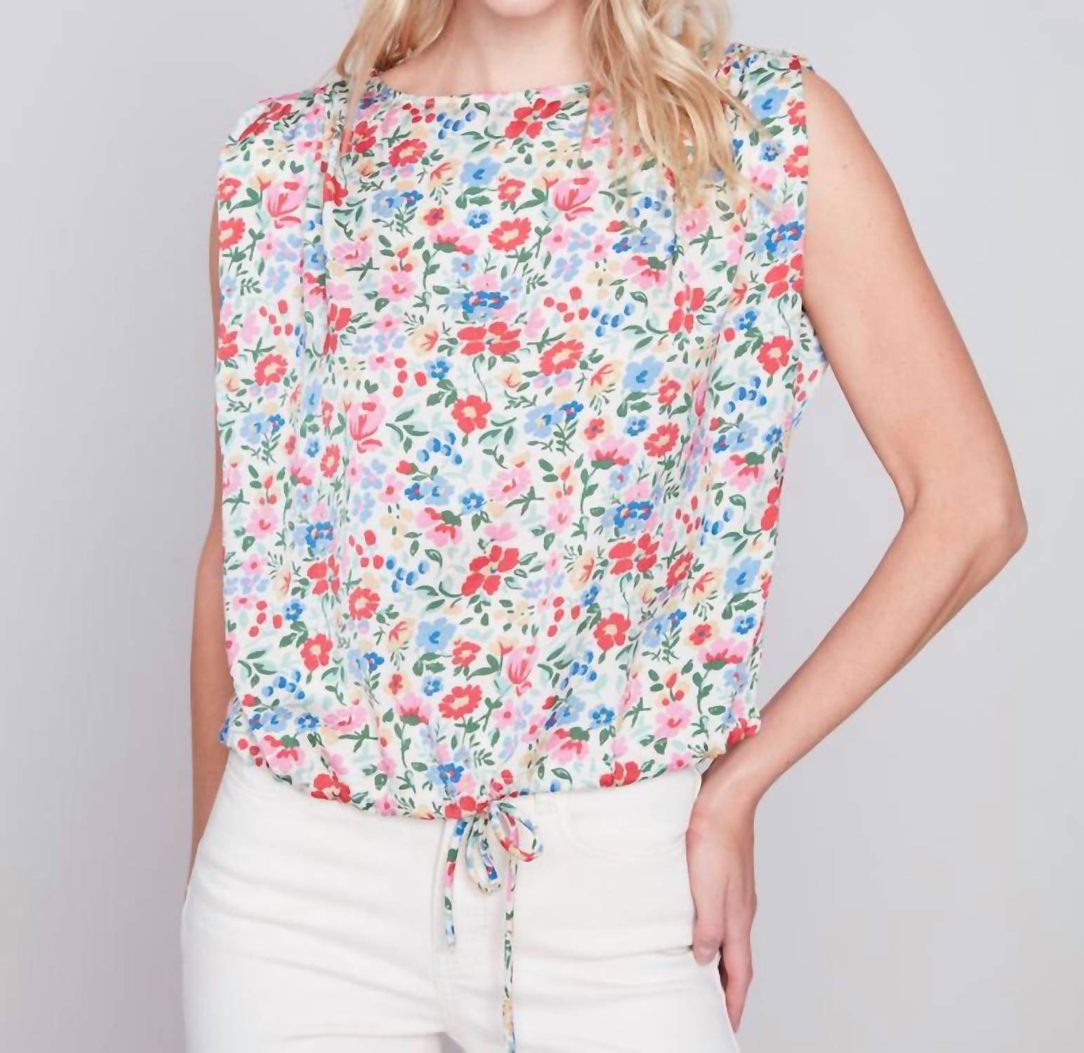 CHARLIE B Floral Sleeveless Top in ditsy - women's blouse