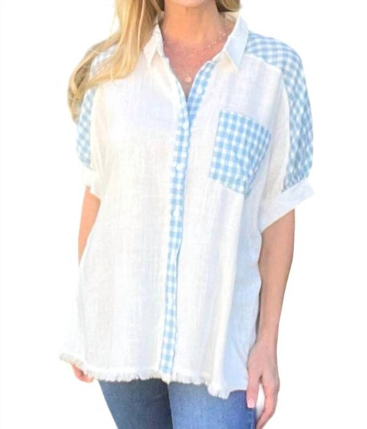 Boxy Cut Checkered Linen Blend Top