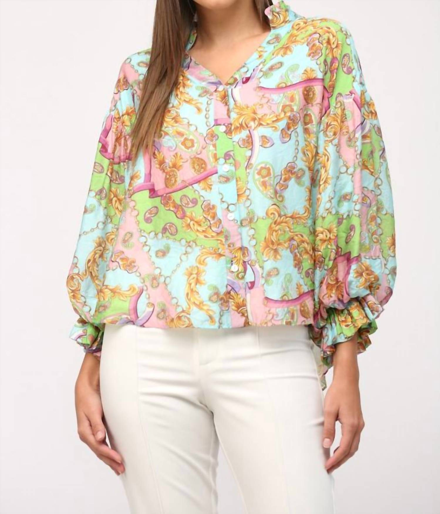 Fate - Bubble Sleeve Button Down Blouse