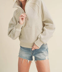 Aemi + Co - Dove Funnel Neck Half Zip Sweatshirt