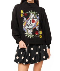 QUEEN OF SPARKLES New York City Queen Card Mock Neck Sweatshirt in black - women's sweater