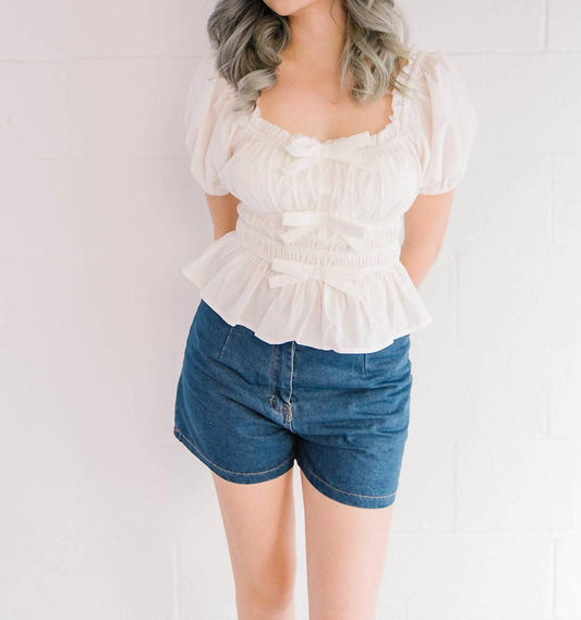 Mable - Ruffle Trim Puff Sleeve Tunic